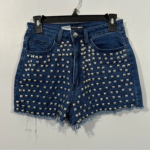 Fashion Nova Shorts Fashion Nova Highwaisted Silver Studded